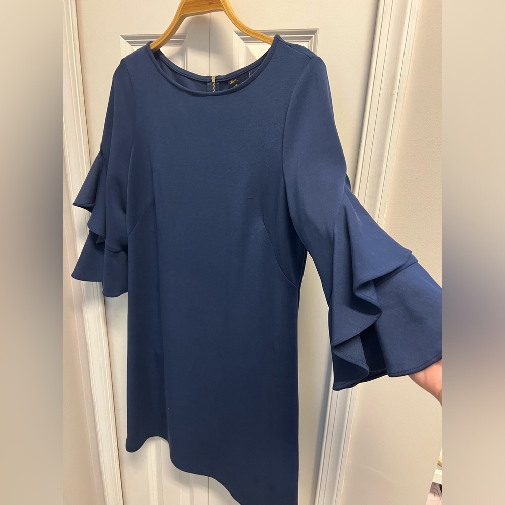 Just Taylor dress size 12 navy with ruffled sleeves
